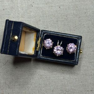 💛 Silver Tone Pink CZ Earrings & Pendant Set